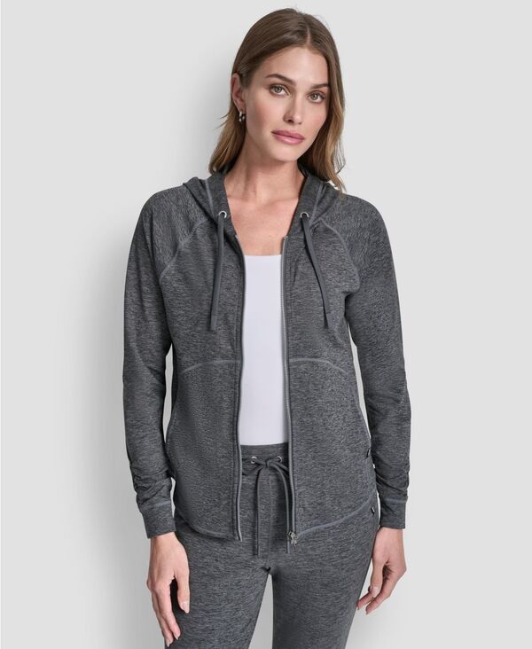 ダナ キャラン ニューヨーク レディース アウター パーカー・スウェット 長袖 DKNY Women's Full-Zip Long-Sleeve Hoodie Black Spacedye ブラック