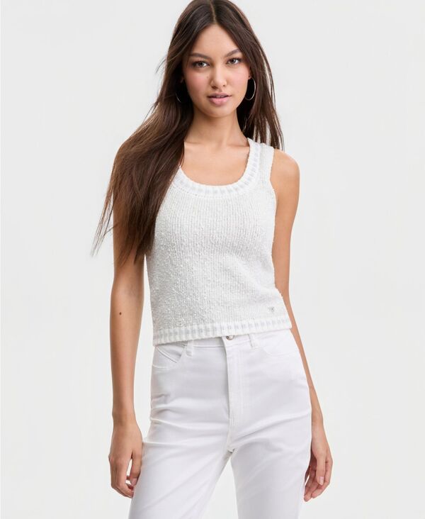 ゲス レディース トップス タンクトップ セーター ノースリーブ GUESS Women's Veronica Sleeveless Tank Top Sweater Cream White Boucle ホワイト