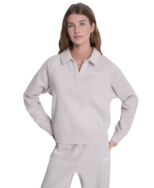 ダナ キャラン ニューヨーク レディース アウター パーカー・スウェット ポロシャツ ロゴ DKNY Sport Women's HD Logo Piped Polo Sweatshirt Cortado Heather/Black ブラック|ReVida 店