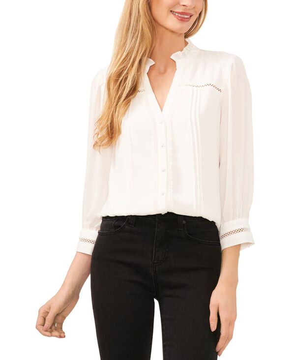 セセ レディース トップス シャツ ブラウス レース CeCe Women's Lace Trimmed Pintuck 3/4-Sleeve Button Front Blouse New Ivory アイボリー