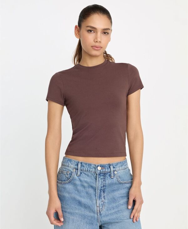 グッドアメリカン レディース トップス シャツ プラスサイズ Good American Women'super Stretch Baby T-Shirt Regular & Plusize Bitter Cocoa ココア｜ReVida 店