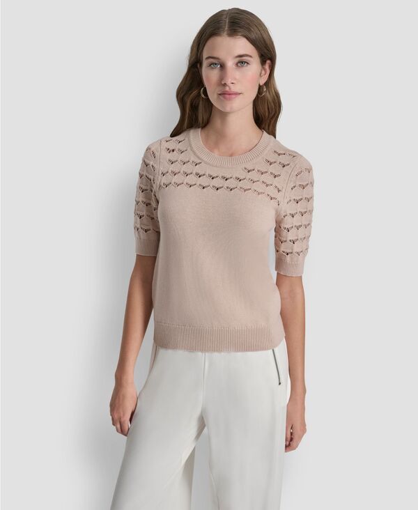 ダナ キャラン ニューヨーク レディース アウター ニット・セーター リブ 半袖 DKNY Women'short-Sleeve Ribbed Hem Sweater Cameo