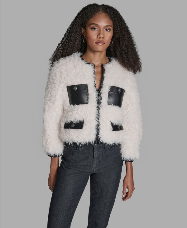 ビーシビージー レディース アウター ジャケット・ブルゾン クロップド BCBG Women's Cropped Curly Shearling 3/4-Sleeve Jacket Cream クリーム|ReVida 店