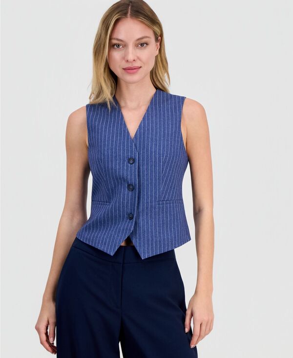 バースリー レディース トップス ベスト Vネック Bar III Women's Pinstripe V-Neck Vest Bar Navy Multi ネイビー|ReVida 店