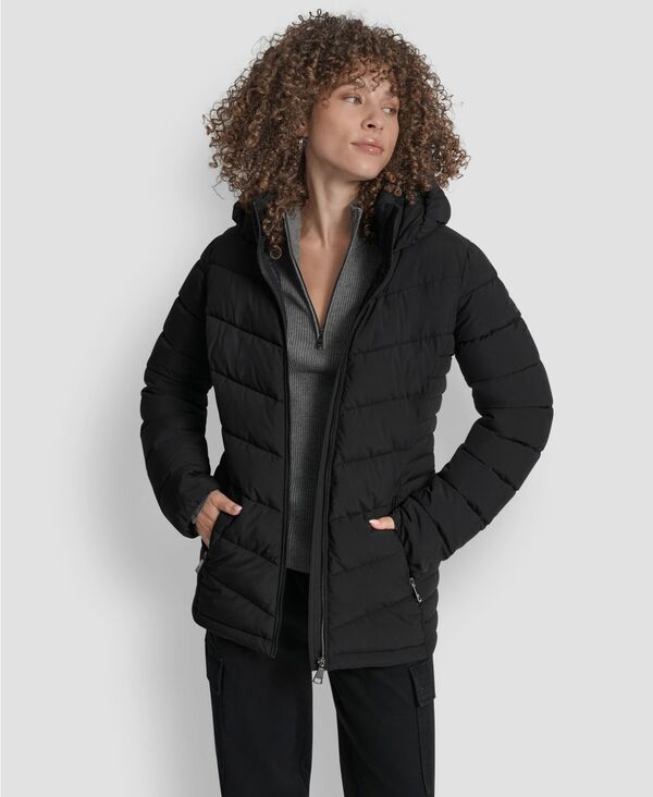 ダナ キャラン ニューヨーク レディース アウター ジャケット・ブルゾン キルティング DKNY Women's Chevron-Quilted Full-Zipuffer Jacket Ebony 19,236円