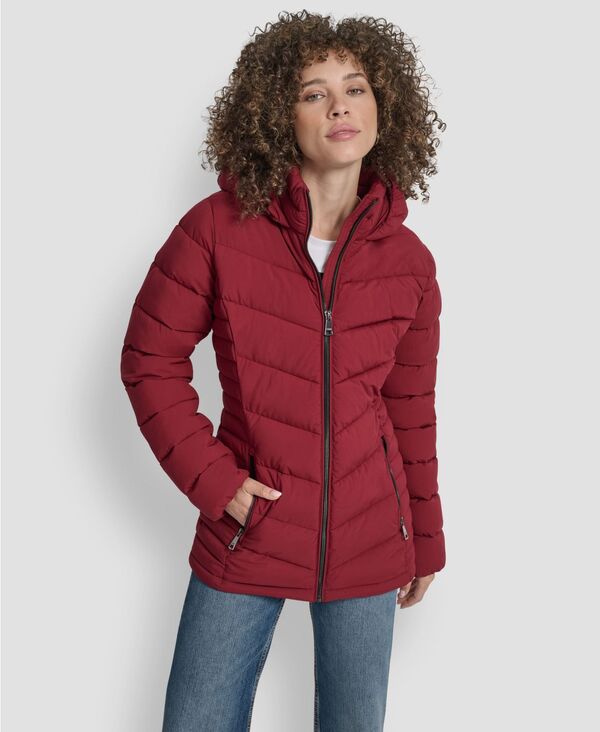 ダナ キャラン ニューヨーク レディース アウター ジャケット・ブルゾン キルティング DKNY Women's Chevron-Quilted Full-Zipuffer Jacketibetn