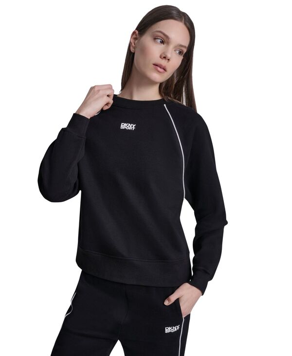 ダナ キャラン ニューヨーク レディース アウター パーカー・スウェット クルーネック シャツ DKNY Sport Women's Crew Neck Sweatshirt Black/White ホワイト|ReVida 店