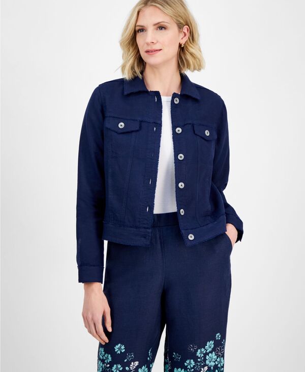 チャータークラブ レディース アウター ジャケット・ブルゾン リネン Charter Club Women 100% Linen Jacket Intrepid Blue ブルー