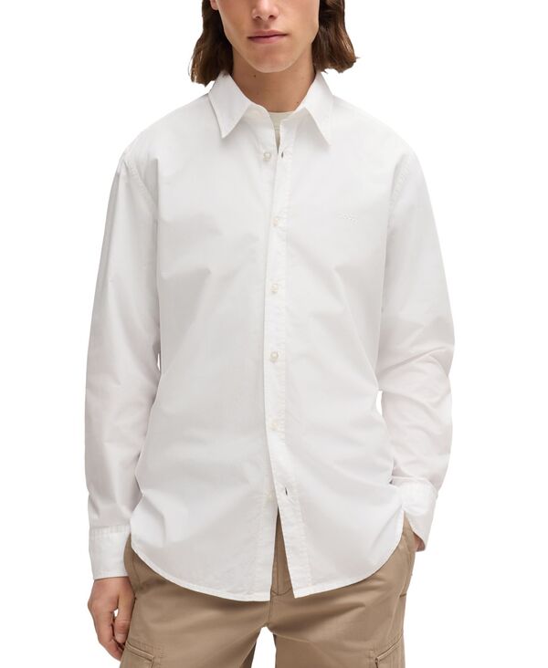 ヒューゴボス メンズ トップス シャツ コットン Hugo Boss Men's Cotton Poplin Regular-Fit Dresshirt White ホワイト|ReVida 店