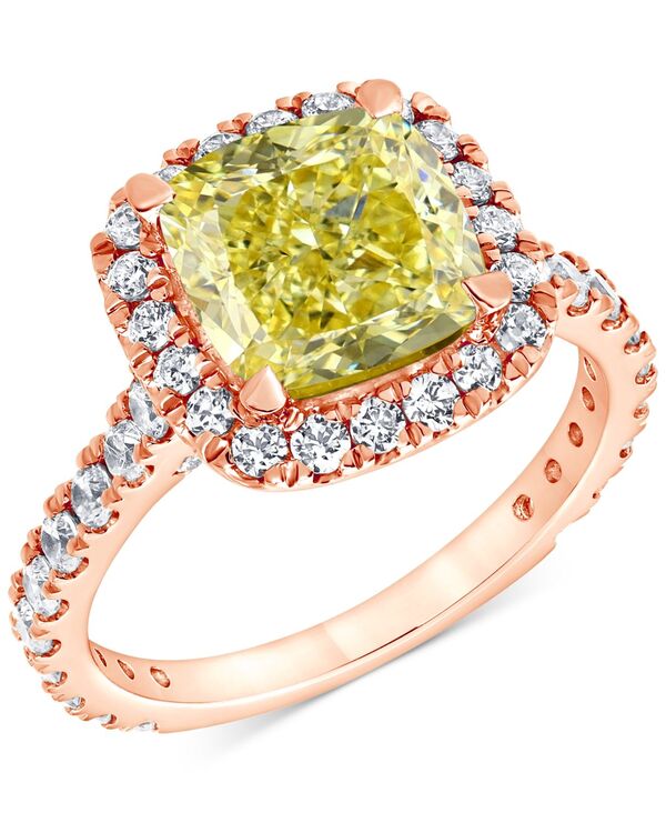 バッジェリーミシュカ レディース アクセサリー リング Badgley Mischka IGI Certified Lab Grown Yellow Diamond Cushion Halo Engagement Ring (4 ct.w.) in 14k White Yellow orose Rose Gold ゴールド