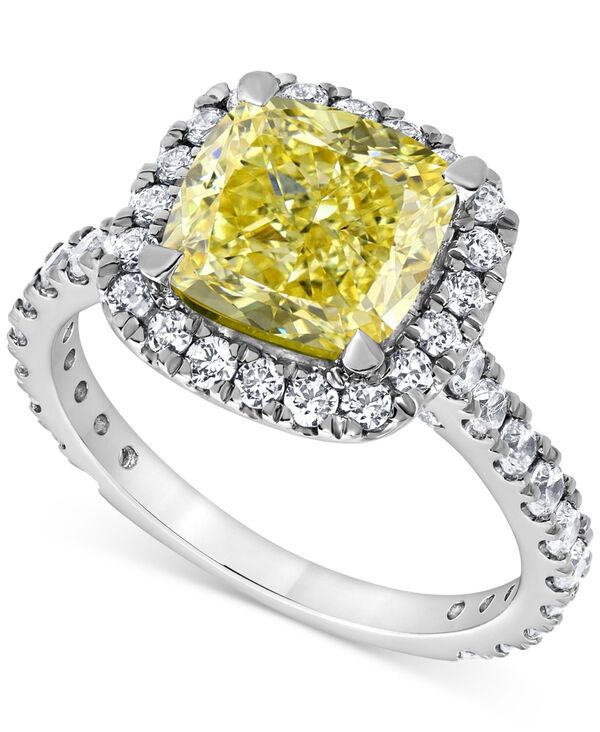 バッジェリーミシュカ レディース アクセサリー リング Badgley Mischka IGI Certified Lab Grown Yellow Diamond Cushion Halo Engagement Ring (4 ct.w.) in 14k White Yellow orose White Gold ホワイト