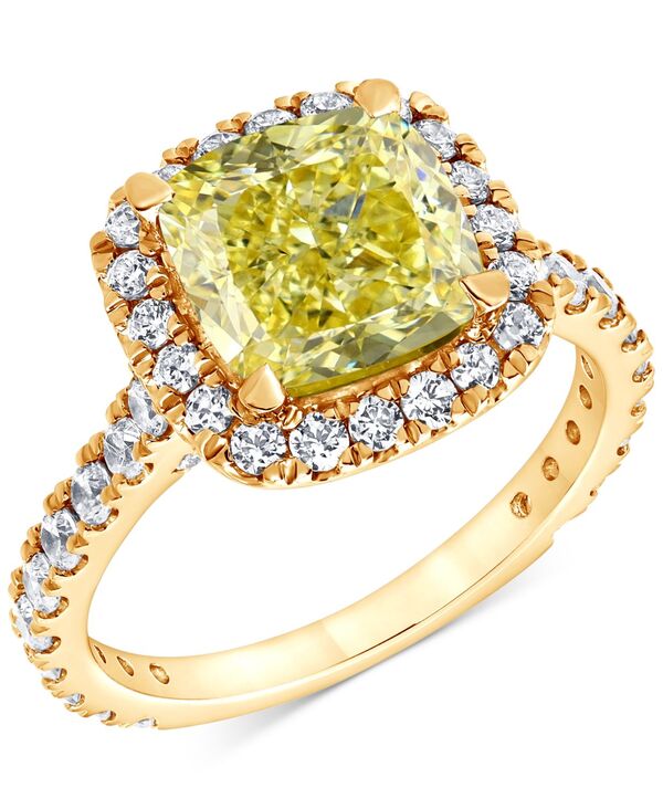バッジェリーミシュカ レディース アクセサリー リング Badgley Mischka IGI Certified Lab Grown Yellow Diamond Cushion Halo Engagement Ring (4 ct.w.) in 14k White Yellow orose Yellow Gold イエロー