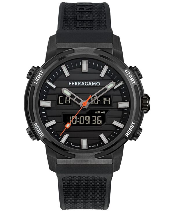 フェラガモ メンズ 付属品 ウオッチ Ferragamo Men\u0027swiss Analog-Digital Sport Anadigit Black Silicone Strap Watch 43粍 Ip Gunmetal 火器金属元素