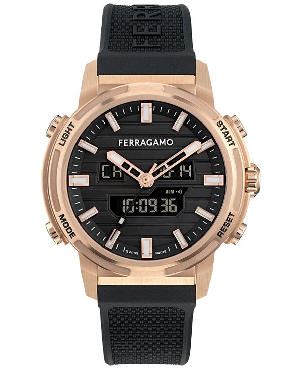 フェラガモ メンズ 付属品 ウオッチ Ferragamo Sport Anadigit Men\u0027s Rose Gold Case Black Digital Dial Strap Watch 43粍 IP Rose Gold ゴールド
