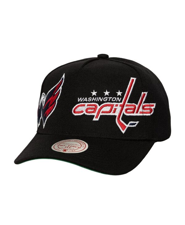 ミッチェル&ネス メンズ アクセサリー 帽子 キャップ ロゴ Mitchell & Ness Men's Black Washington Capitals Busted Logo Wordmark Wrap-Around Pro Pinch Adjustable Hat Black ブラック｜ReVida 店