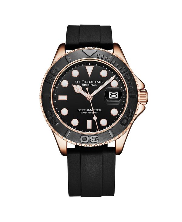 ストゥーリング メンズ アクセサリー 腕時計 Stuhrling Depthmaster 4072 Men s Quartz Diver Watch 42mm Rose Gold-Tone Case Black Dial Silicone Strap Date 100M Wateresistant Rose ブラック