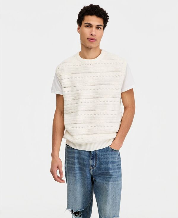 サンストーン メンズ アウター 編み物・プルオーバー 限りない 綿織物 Sun + Stone Men\u0027s Cotton-Blend Open-Stitch Sweater Vest Neo Natural ニット・セーター-トップス