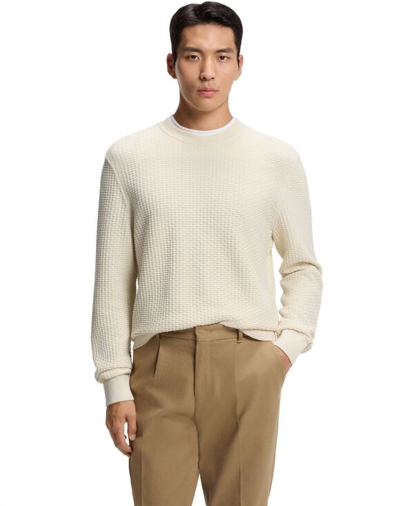 ヒューゴボス メンズ アウター ニット・セーター コットン Hugo Boss Men's Knitted Structure Cotton Sweater Open White ホワイト