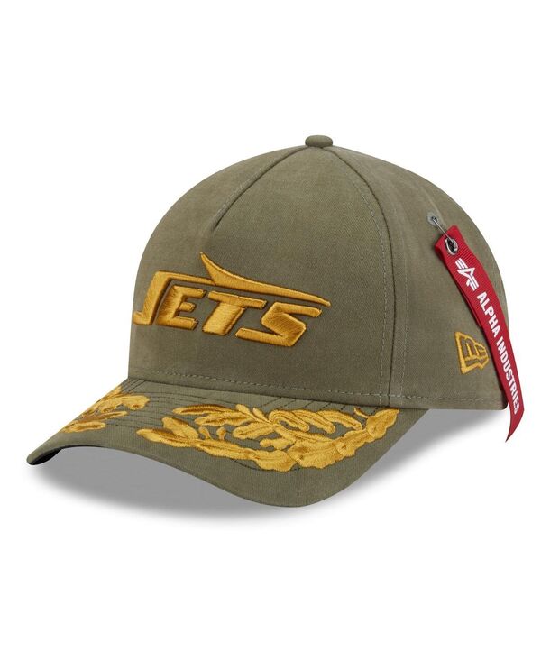 ニューエラ メンズ アクセサリー 帽子 New Era x Alpha Men's Industries Olive New York Jets A-Frame 9FORTY Adjustable Hat Olive オリーブ