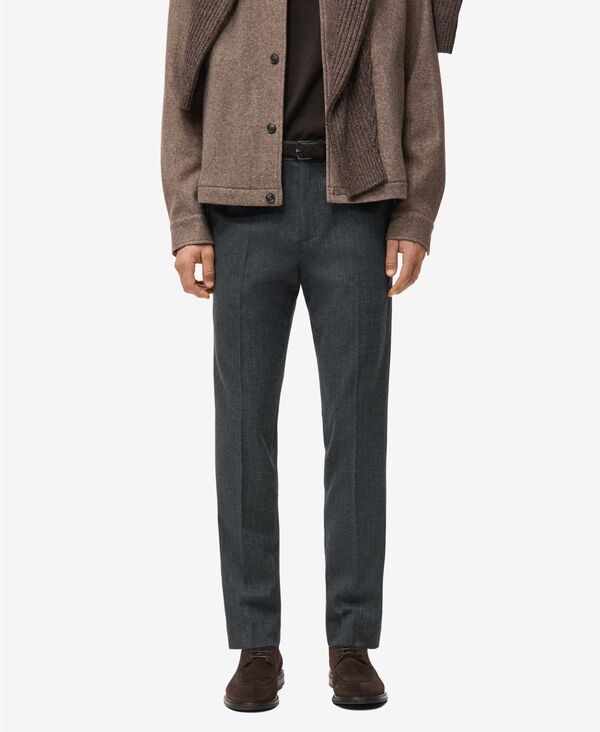 マンゴ メンズ ボトムス 心地好いズボン下 MANGO Men\u0027slim-Fit Flannel Pants Dark Heather Grey 薄墨色