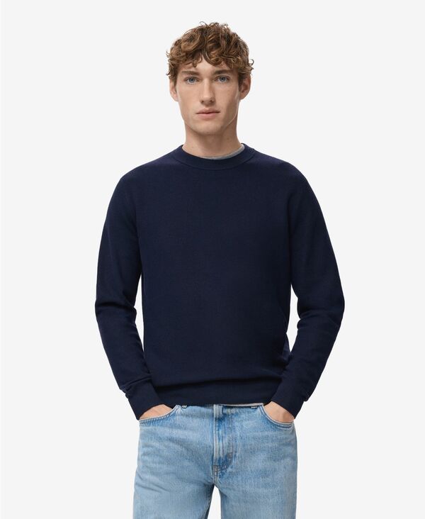 マンゴ メンズ アウター ニット・セーター コットン MANGO Men's Microstructured Cotton Knitted Sweater Navy ネイビー