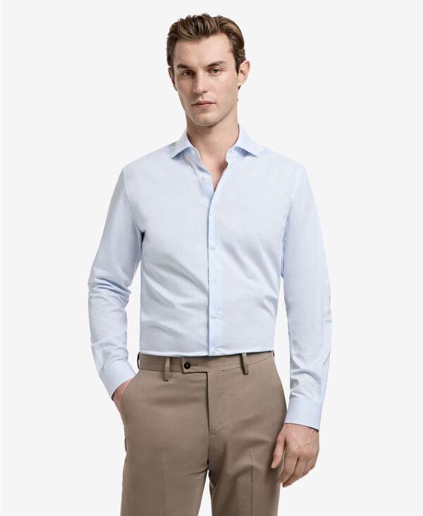マンゴ メンズ トップス プルオーバー か細い嵌まる MANGO Men\u0027slim Fithousand Stripedresshirt Sky Blue 青色