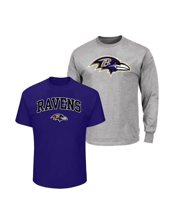 ファナティクス メンズ トップス Tシャツ トール Fanatics Men's Purple/Heather Gray Baltimore Ravens Big & Tall 2-Pack T-Shirt Set Purple Heather Gray グレー