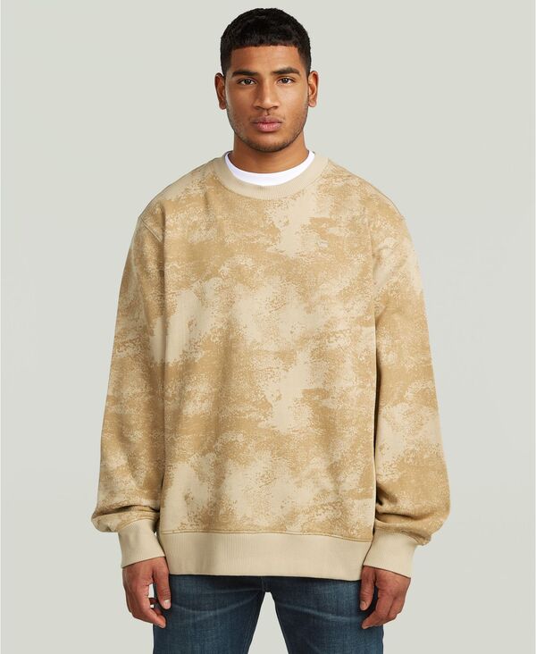 ジースター メンズ アウター ニット・セーター クルーネック プリント G-Staraw Men's Printed Crewneck Sweater Cream archival texture クリーム