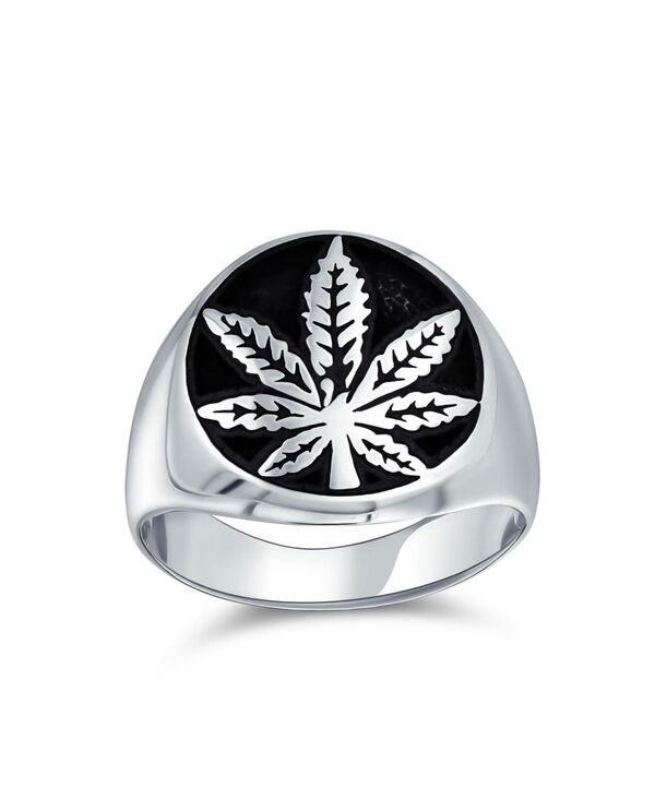 ブリング メンズ 付属物 Bling Jewelry Menstatement Marijuana Leaf Medallion Round Signet Ring Sterling Silver しろがね色