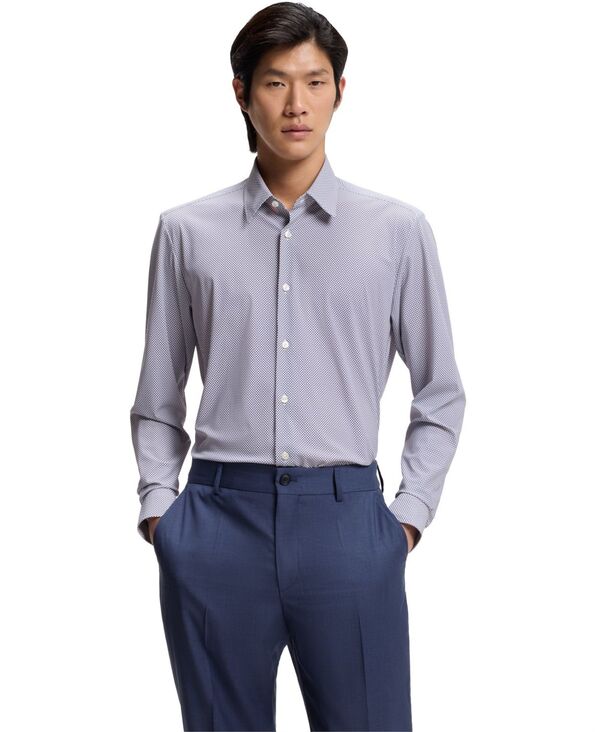 ヒューゴボス メンズ トップス シャツ プリント Hugo Boss Men's Printed Performance-Stretch Regular-Fit Dresshirt White ホワイト|ReVida 店