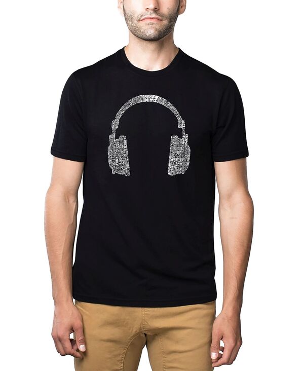 エルエーポップアート メンズ トップス Tシャツ LA Pop Art Mens Premium Blend Word Art-Shirt - Headphones - Music Genres Black ブラック|ReVida 店