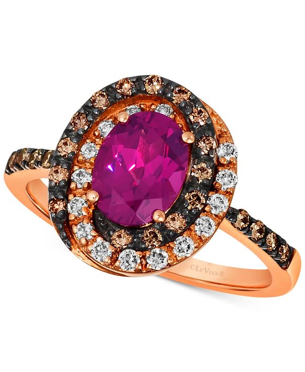 ル ヴァン レディース アクセサリー リング Le Vian Raspberry Rhodolite (1-3/8 ct.w.) & Diamond (3/8 ct.w.) Halo Ring in 14k Rose Rhodolite ゴールド