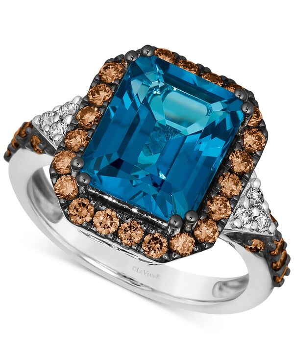 ル ヴァン レディース アクセサリー リング Le Vian Couture Deep Sea Blue Topaz (5 ct.w.) Chocolate Diamonds (3/4 ct.w.) & Nude Diamonds (1/10 ct.w.) Square Halo Ring in Platinum No Color ブルー 462,720円