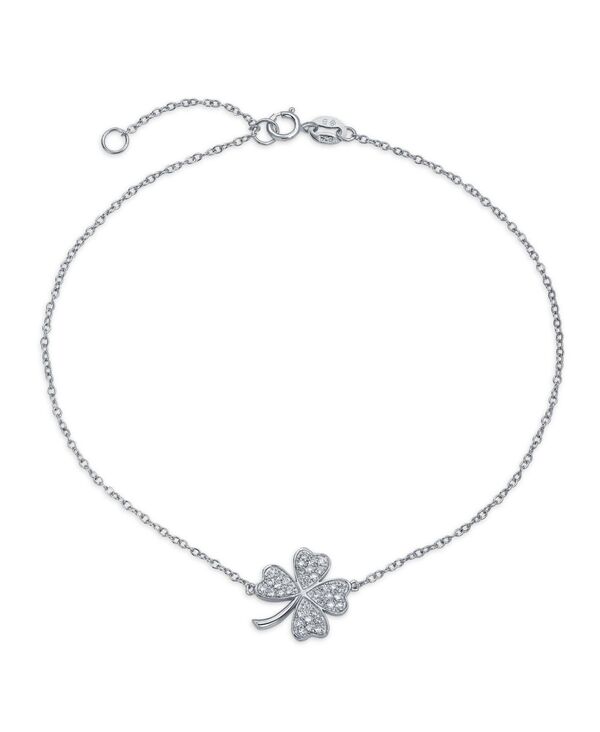 ブリング レディース アクセサリー ブレスレット・バングル・アンクレット アンクル Bling Jewelry CZ Pave Lucky Charm Clover Anklet Ankle Bracelet Sterling Silver Chain Fits 9 To 10 Inch Silver tone シルバー 9,110円