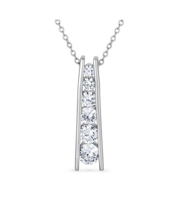 ブリング レディース アクセサリー ネックレス・チョーカー・ペンダントトップ レース Bling Jewelry Solitaire Round Cubic Zirconia CZ Graduated Past Present Future Pendant Necklace Journey Bar Pendant Necklace Sterling Clear シルバー