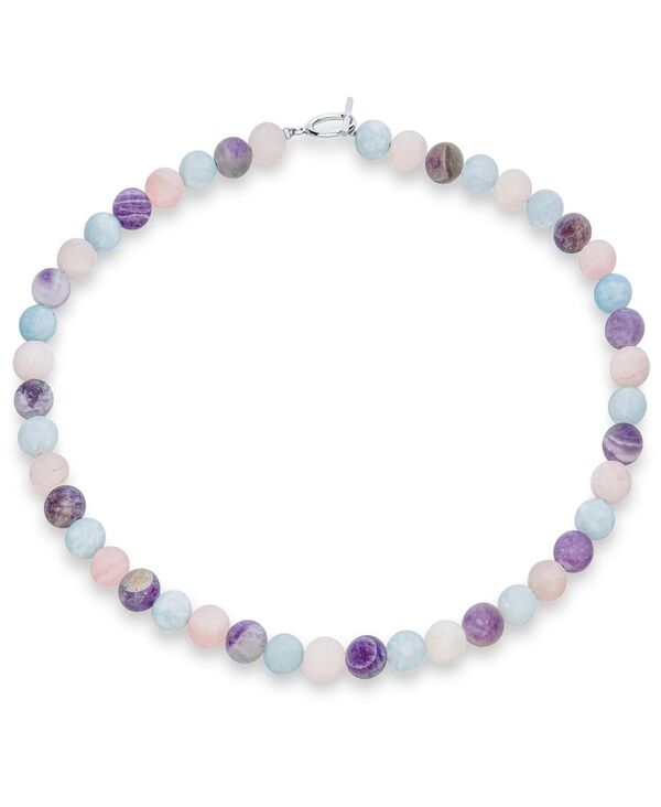 ブリング レディース アクセサリー ネックレス・チョーカー・ペンダントトップ レース Bling Jewelry Plain Simple Mixed Amethyst Aquamarine and Natural Rose Quartz Matte Round 10MM Bead Strand Necklace Silver Plated Clasp Multi gemstones マルチカラー