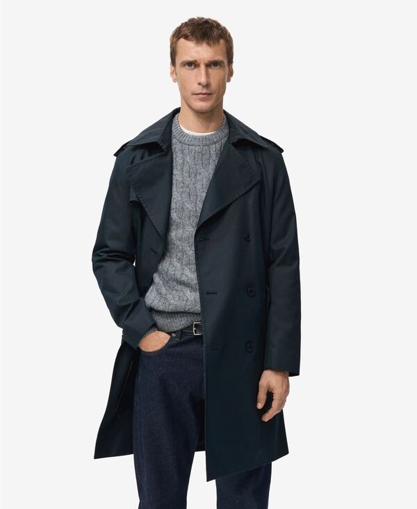 マンゴ メンズ アウター ジャケット・ブルゾン コート MANGO Men's Water-Repellent Belted Trench Coat Navy ネイビー