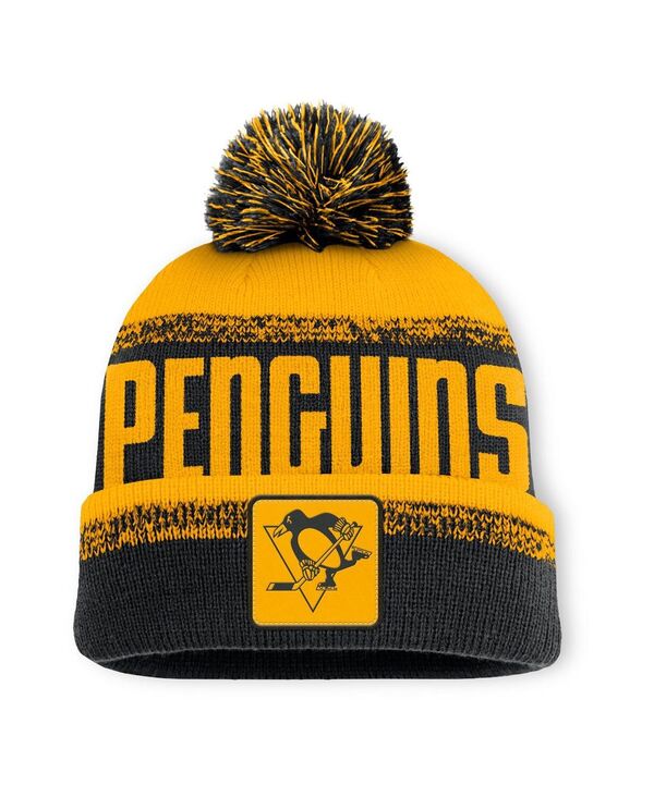ファナティクス メンズ アクセサリー 帽子 ニット Fanatics Men's Black/Gold Pittsburgh Penguins Fundamentals Thrive Cuffed Knit Hat with Pom Black Gold ブラック