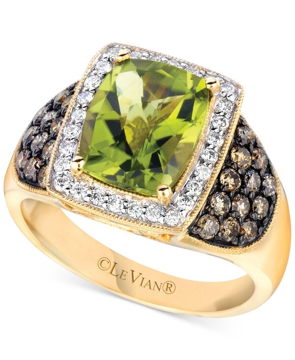 ル ヴァン レディース アクセサリー リング Le Vian Green Apple Peridot (3-1/20 ct.w.) & Diamond (5/8 ct.w.) Halo Cushion Statement Ring in 14k No Color グリーン