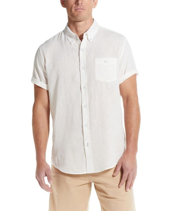 ウェザープルーフ メンズ トップス プルオーバー 半袖 綿織物 リネン Weatherproof Vintage Men\u0027short-Sleeve Solid Linen Cotton Shirt Bright white 白いこと