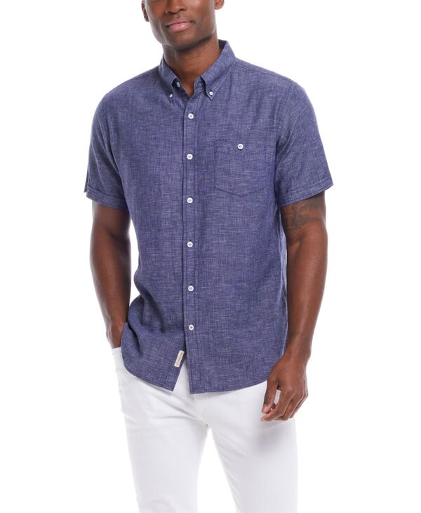 ウェザープルーフ メンズ トップス プルオーバー 半袖 綿織物 リネン Weatherproof Vintage Men\u0027short-Sleeve Solid Linen Cotton Shirt Naval academy