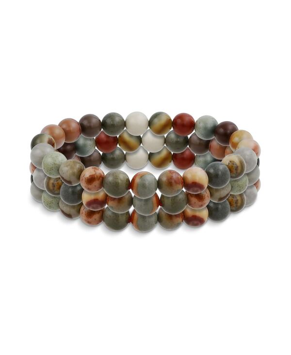 ブリング レディース アクセサリー ブレスレット・バングル・アンクレット Bling Jewelry Set of 3 Natural Stone Bead Stretch Bracelets - Stackable Multicolor set マルチカラー