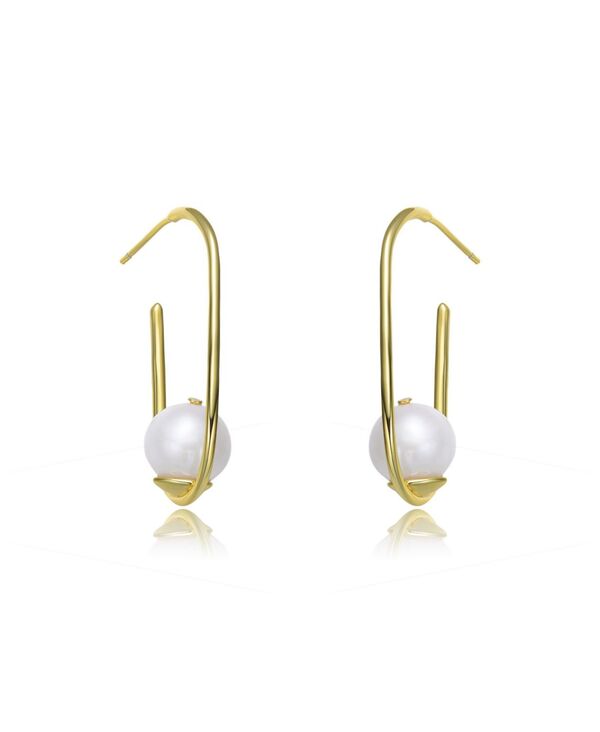 ジュネヴィヴェ レディース アクセサリー ピアス・イヤリング Genevive Stylish Sterling Silver 14K Gold Plating and Genuine Freshwater Pearl Square Hoop Earrings Gold ゴールド