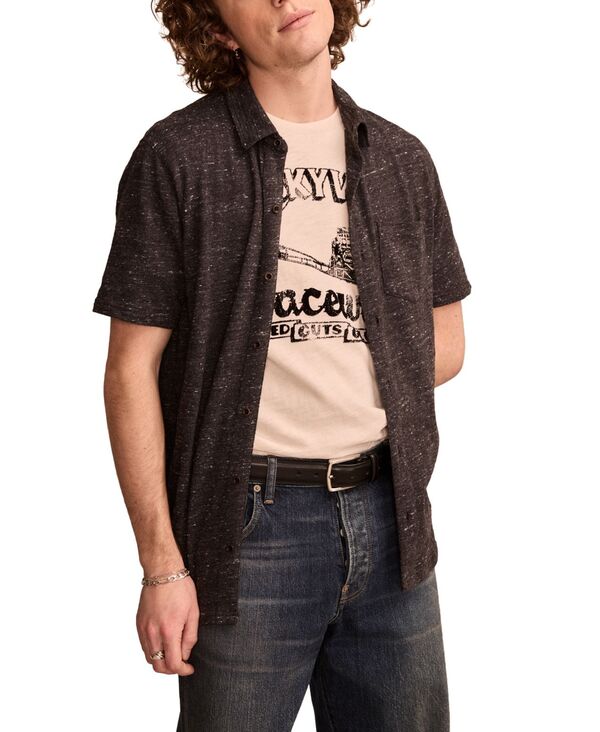 ラッキーブランド メンズ トップス シャツ 半袖 ニット リネン Lucky Brand Men'short-Sleeve Linen Knit Shirt Black ブラック 14,026円