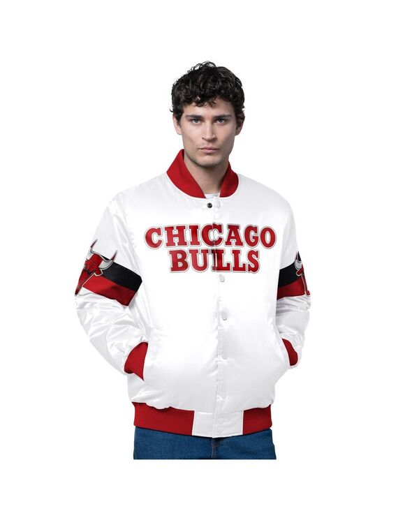 スターター メンズ アウター ジャケット・ブルゾン サテン Starter Men's White Chicago Bulls Triple Option Varsity Full-Snap Satin Jacket White ホワイト
