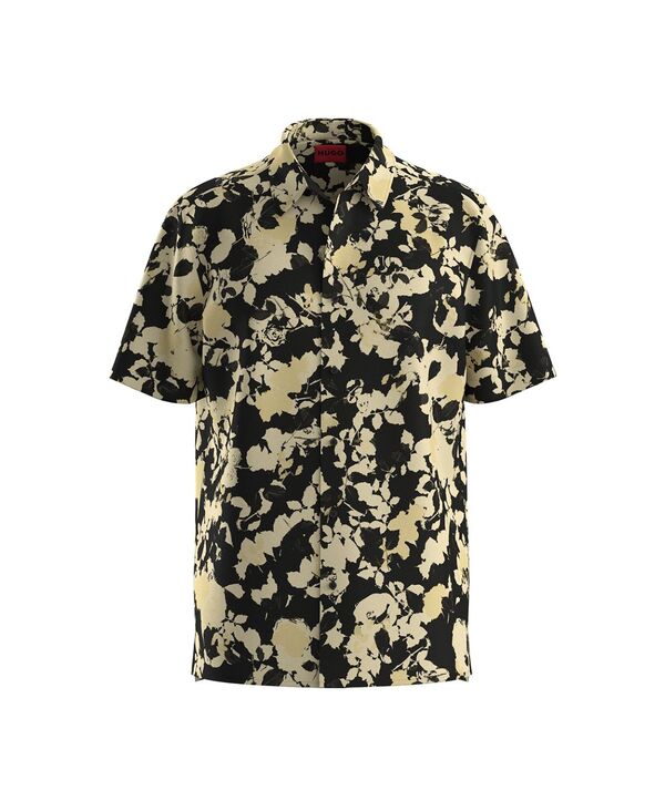 ヒューゴボス メンズ トップス シャツ フラワー柄 プリント 半袖 フラワー Hugo Boss Men's Ebor Floral Print Short-Sleeve Shirt Black/Yellow/Beige ブラック