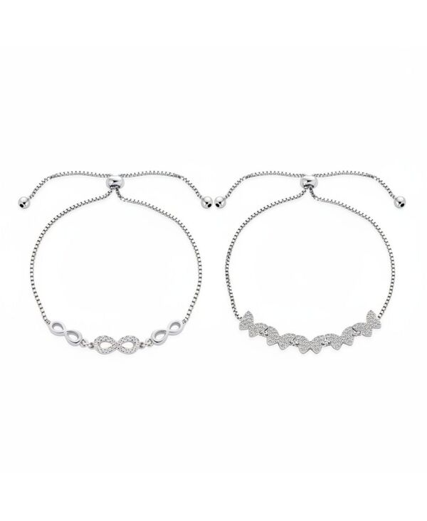 ブリング レディース アクセサリー ブレスレット・バングル・アンクレット Bling Jewelry Set of 2 CZ Butterfly and Love Knot Bolo Bracelet Sterlingrey set グレー