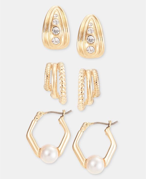 アンクライン レディース アクセサリー ピアス・イヤリング Anne Klein 3-Pc. Set Crystal & Imitation Pearl Hoop Earrings White ホワイト