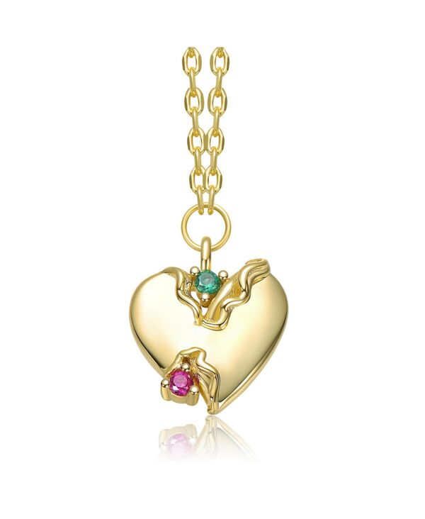 ジュネヴィヴェ レディース アクセサリー ネックレス・チョーカー・ペンダントトップ レース Genevivelegant 14K Gold Plated Sparkling Colored Cubic Zirconia Heart Necklace Green グリーン
