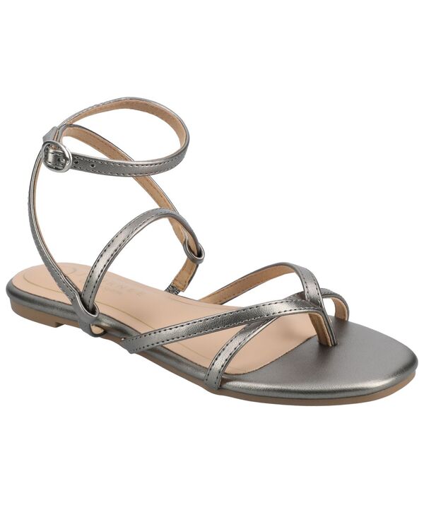 ジュルネ 寄せ合わせ レディース シューズ サンダル Journee Collection Women\u0027serissa Strappy Flat Sandals Pewter ピューター